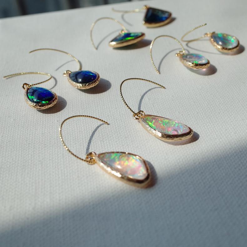 Painted Vintage Earring Gold Green Sapphire Created Opal-HugeTomato-HugeTomato
