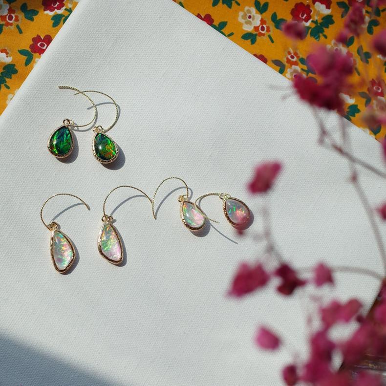 Oil Painting Earrings | Opal Drop Earrings | Green Crystal Drop Earrings