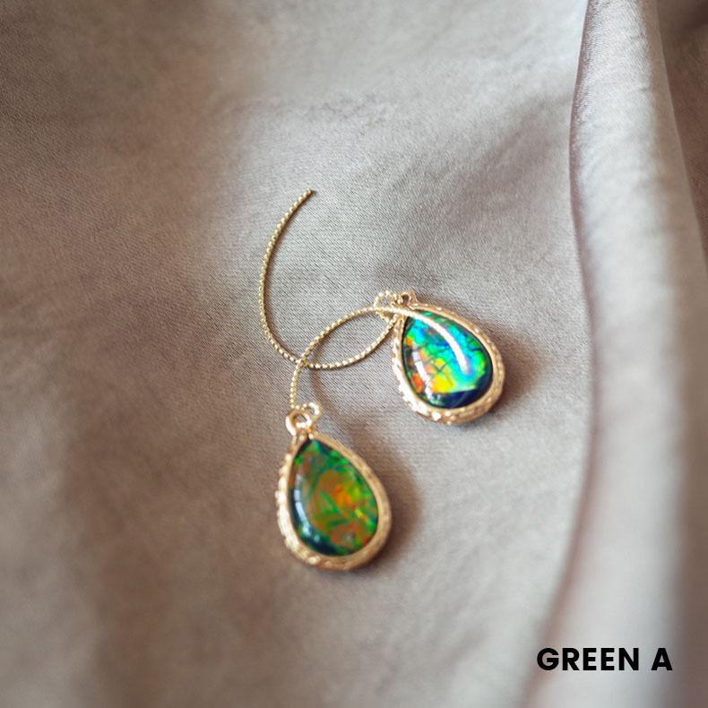 Oil Painting Earrings | Opal Drop Earrings | Green Crystal Drop Earrings