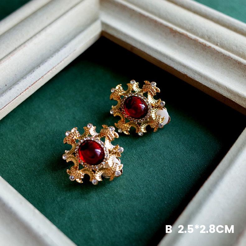 Premium Handmade Royal Red Opal Cuff Stud Earring Clip-HugeTomato-HugeTomato