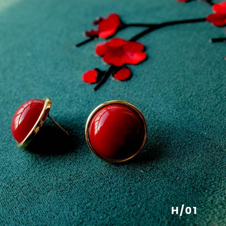 Premium Handmade Royal Red Opal Cuff Stud Earring Clip-HugeTomato-HugeTomato