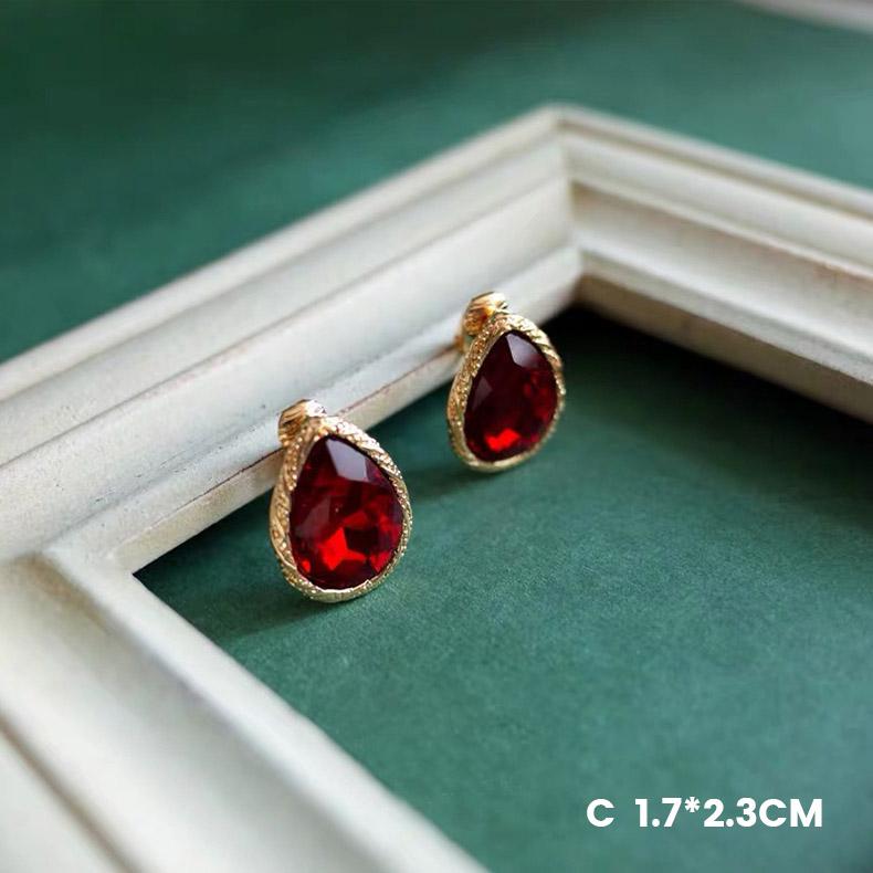 Premium Handmade Royal Red Opal Cuff Stud Earring Clip-HugeTomato-HugeTomato