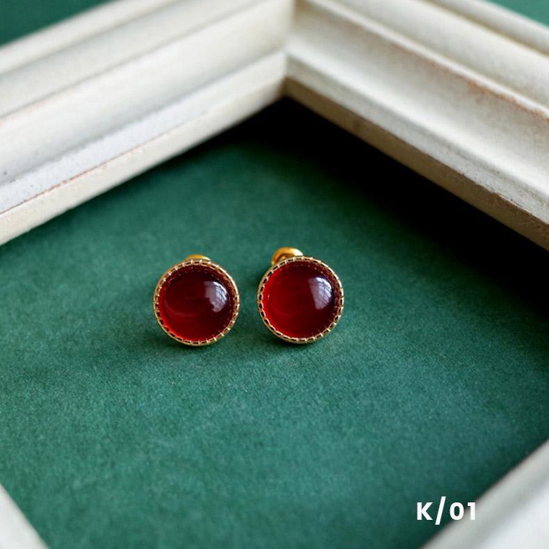 Premium Handmade Royal Red Opal Cuff Stud Earring Clip-HugeTomato-HugeTomato