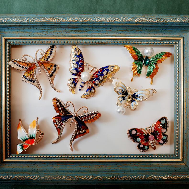 Premium Handmade Butterfly Pearl Lapel Pin Brooch Rhinestones-HugeTomato-jewellry