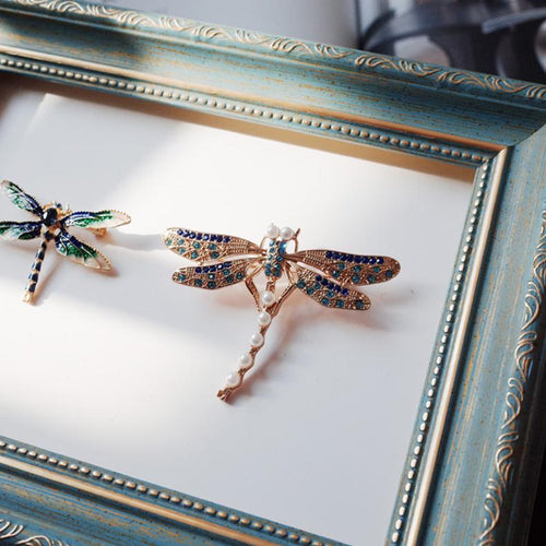 Handmande Brooch Enamel Exquisite Dragonfly Synthetic Pearl Jewelry-HugeTomato-HugeTomato