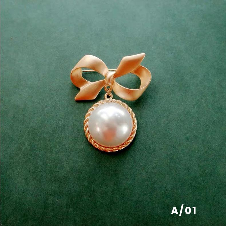 bowknot Pearl Lapel Pin Brooch