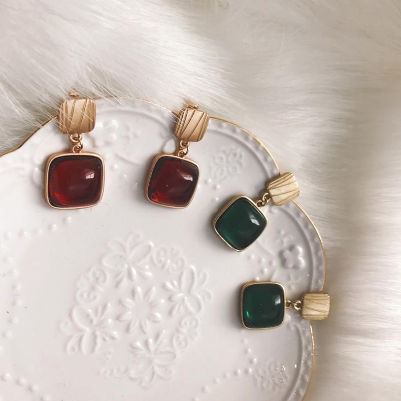 Zircon Earrings | Square Gemstone Drop Earrings | Gemstone Earrings for Women