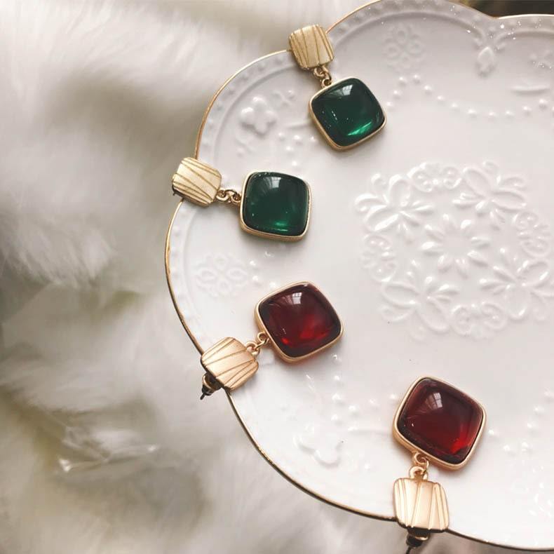 Zircon Earrings | Square Gemstone Drop Earrings | Gemstone Earrings for Women