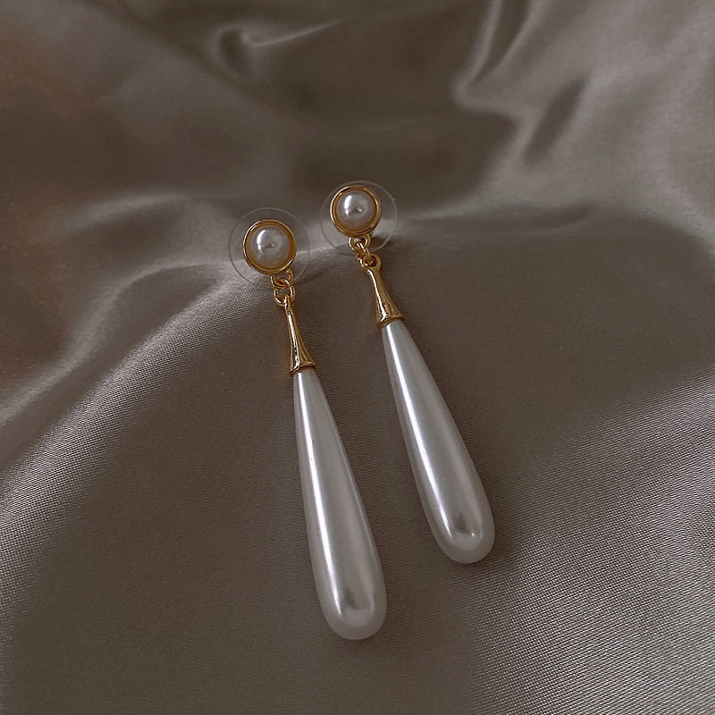 Long Teardrop Pearl Earrings | Pearl Drop Earrings | Pearl Dangle Earrings with Sterling Silver Pins