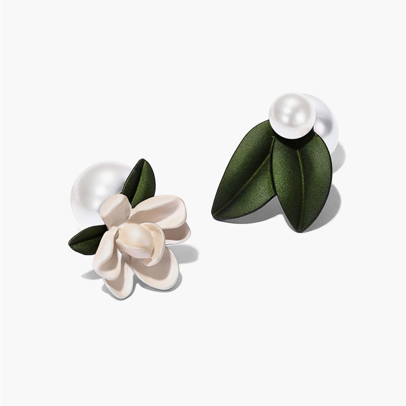 Gardenia Pearl Stud Earrings | Double Pearl Stud Earrings | Pearl Flower Stud Earrings with Sterling Silver Pins