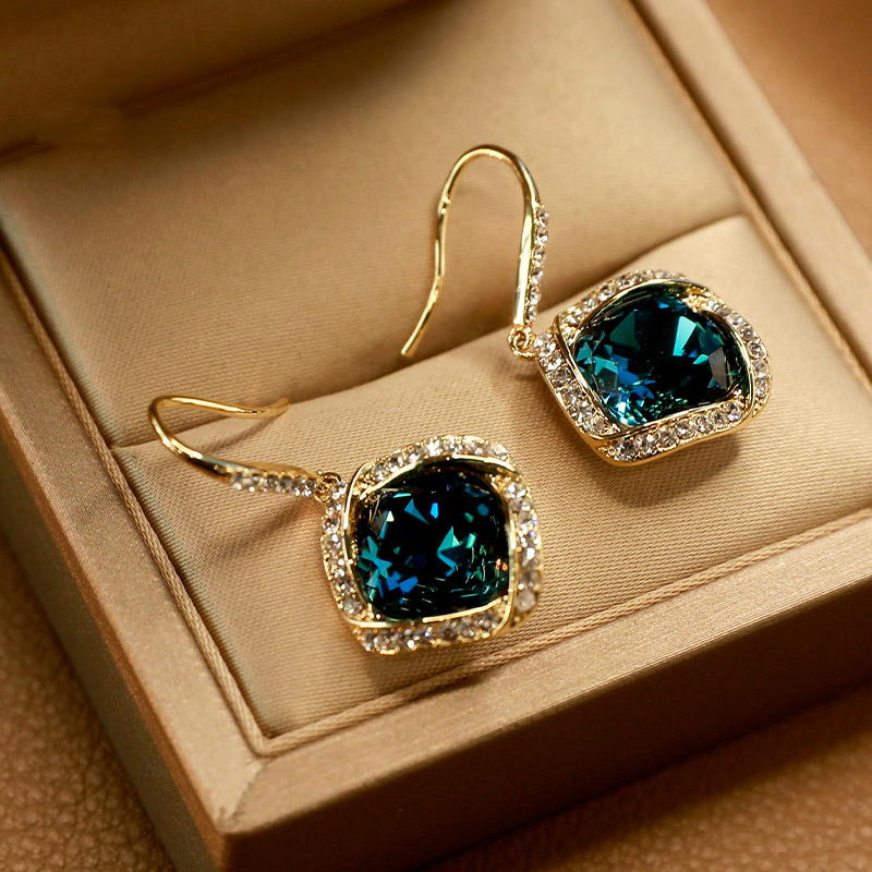 Blue Crystal Earrings | Crystal Shepherd Hook Earrings | Crystal Drop Earrings with Allergy-free Pins