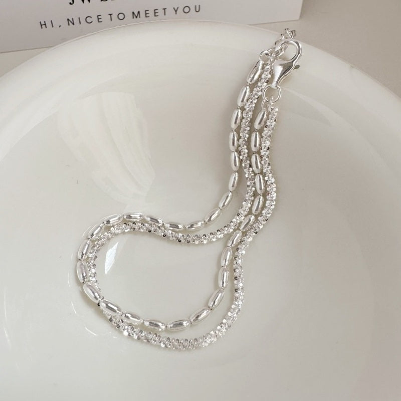 Pure Sterling Silver Bracelet Elegant Double Strand 999 Silver Sparkling Bracelet