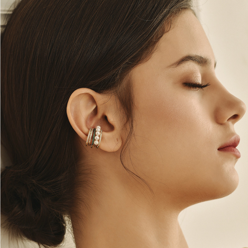 Clips para las orejas de perlas redondas retro, oro de 14 quilates sobre plata de ley (3 mm)