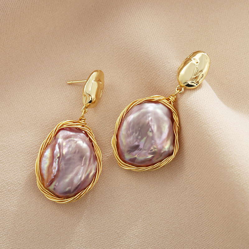 AAA Purple Baroque Pearl Drop Earrings | Large Baroque Pearl Earrings | Baroque Pearl Earrings with Sterling Silver Pins (15-18 mm)