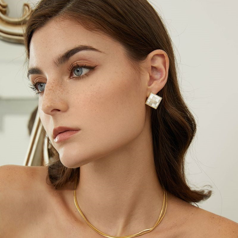 Mother of Pearl Earrings | Gold Earrings for Women | Gold Mother of Pearl Earrings with Sterling Silver Pins