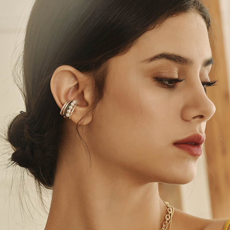 Retro Round Pearl Pearl Ear Clips 14K Gold Over Sterling Silver(3mm)