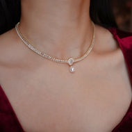 Tear-drop Shaped Pearl and Rhinestone Necklace | Rhinestone Necklace | Shining Pearl Wedding Necklace
