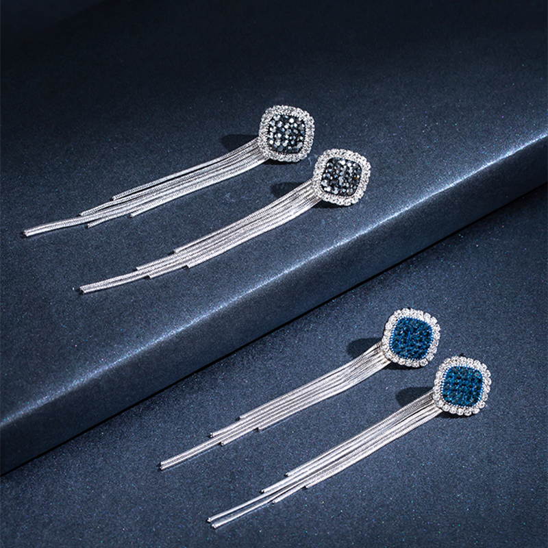 Pendientes colgantes de plata | Pendientes de clip para mujer | Pendientes de Circonitas con Borla de Metal