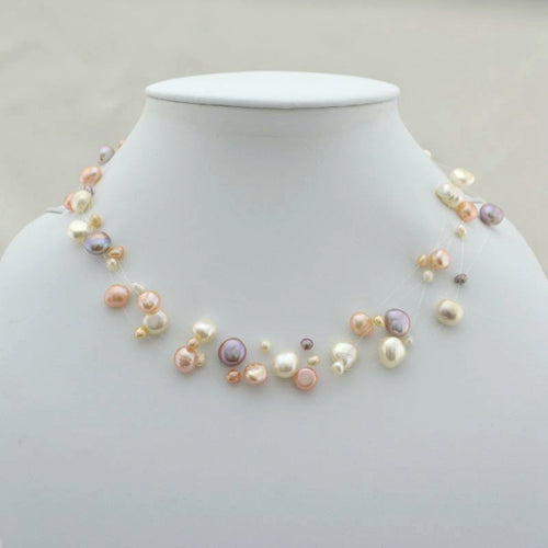 Multilayer Baroque Pearl Necklace | Colorful Freshwater Pearl Necklace | Invisible Real Pearl Necklace