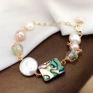 Personalized Fashio Cultured Baroque Pearl Bracelet in 14k Gold Over Sterling Silver