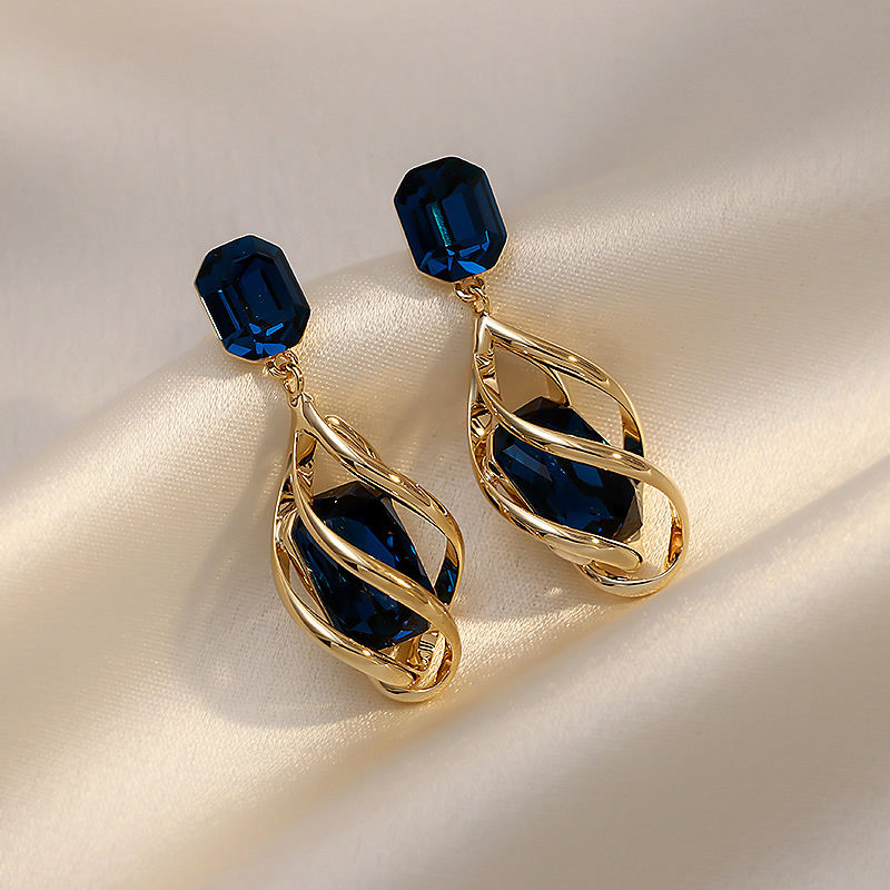 Artificial Sapphire Earrings | Blue Crystal Earrings with Sterling Silver Pins