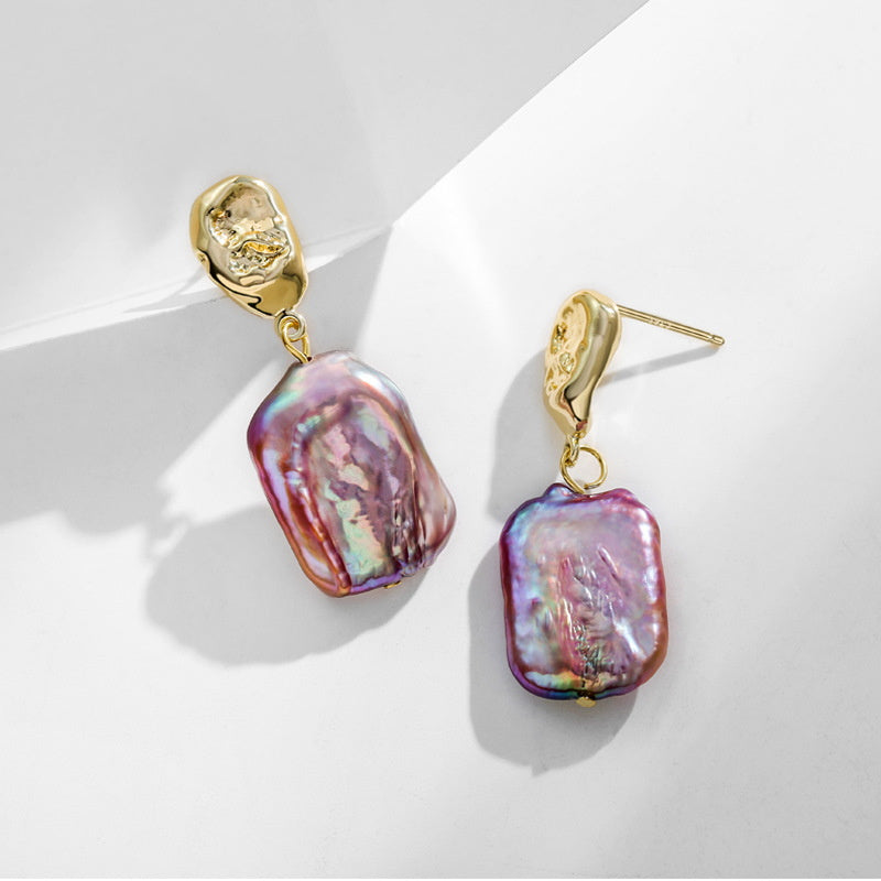 Purple Large Real Baroque Pearl Jewelry Set | Baroque Pearl Necklace | Baroque Pearl Earrrings | Baroque Pearl Bracelet (10-13mm)