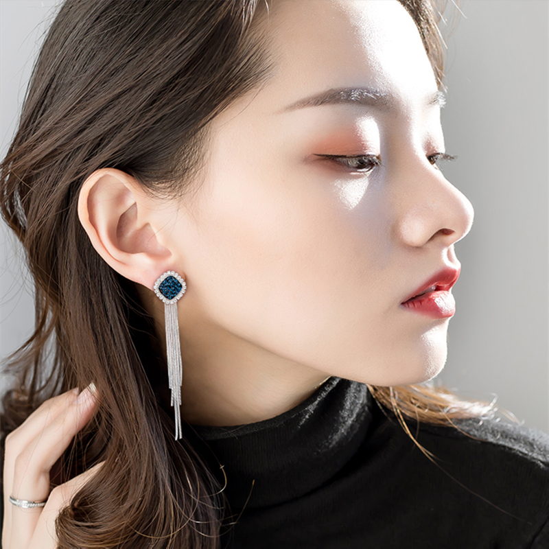 Pendientes colgantes de plata | Pendientes de clip para mujer | Pendientes de Circonitas con Borla de Metal