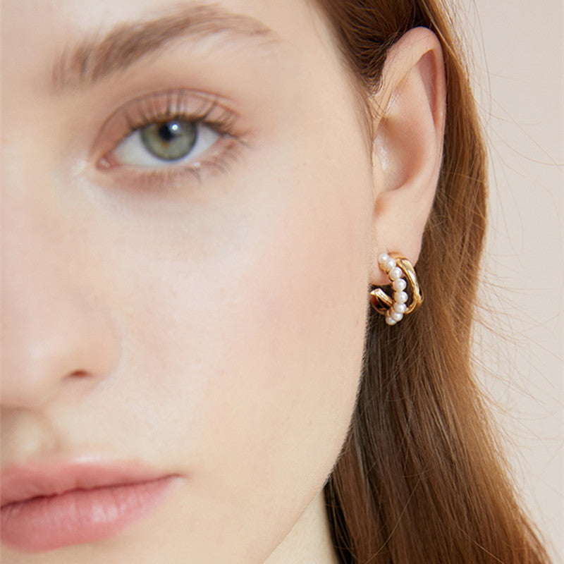 Pearl Hoop Earrings | 14K Gold Plated Hoop Earrings | Irregular Hoop Earrings for Women