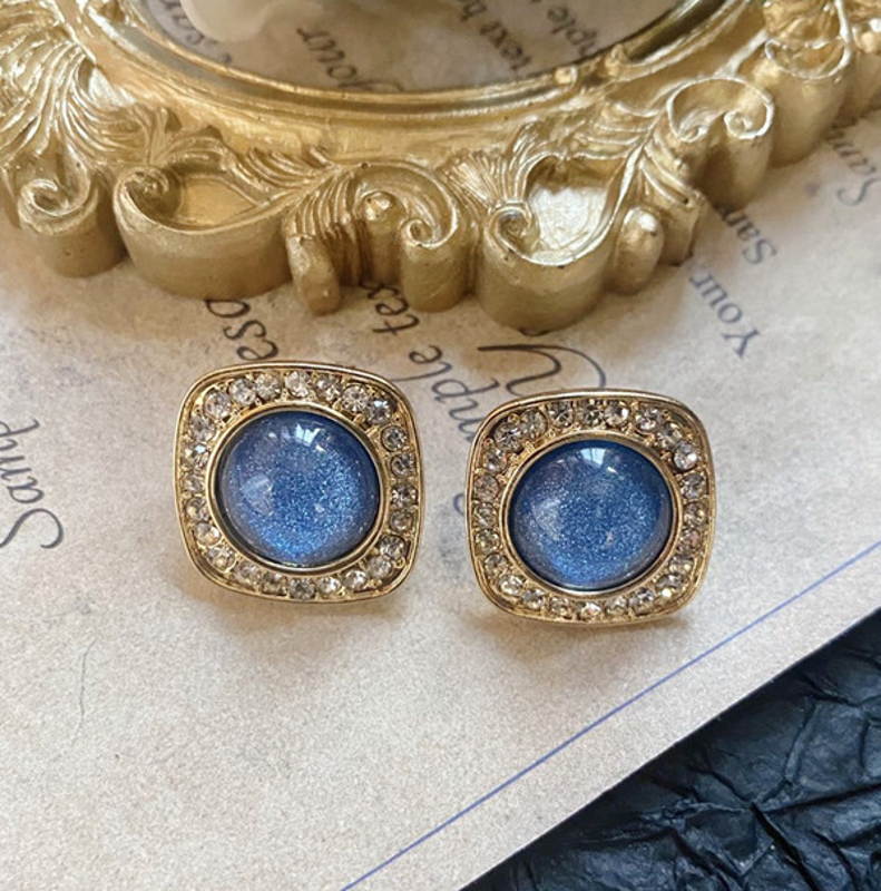 Vintage Style Stud Earrings | Blue Moonstone Stud Earrings Silver Pin