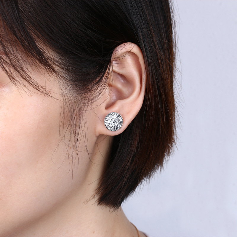 10mm Glitter Crystal Stud Earrings | Drusy Stud Earrings | Sterling Silver Stud Earrings for Men and Women (8mm)