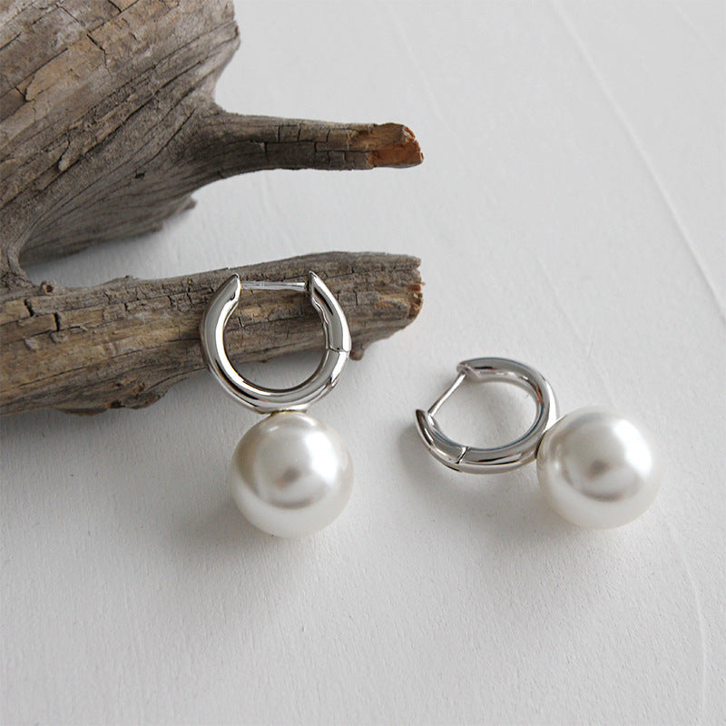 Royal Elegant Pearl Drop Earrings | Pearl Huggie Earrings with Big Pearls (15mm)