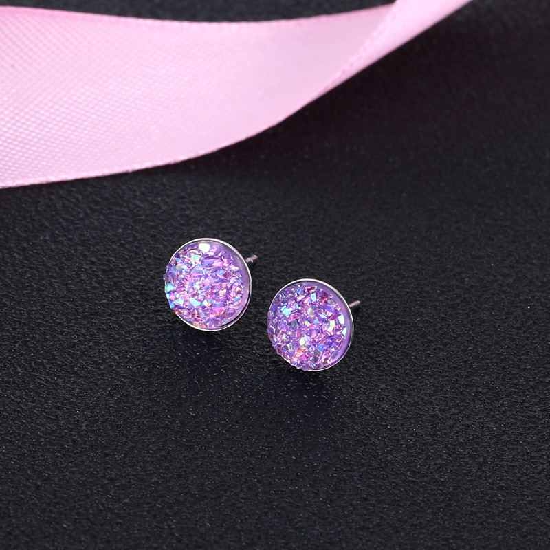 10mm Glitter Crystal Stud Earrings | Drusy Stud Earrings | Sterling Silver Stud Earrings for Men and Women (8mm)