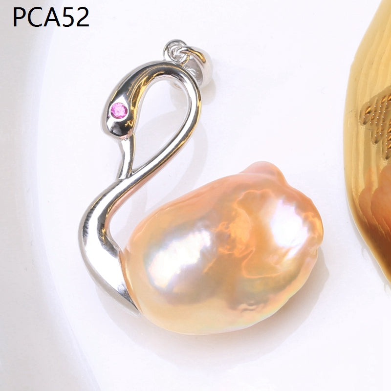 Collar con colgante de perlas barrocas grandes estilo animal en oro de 14 k sobre plata de ley (16-18 mm)