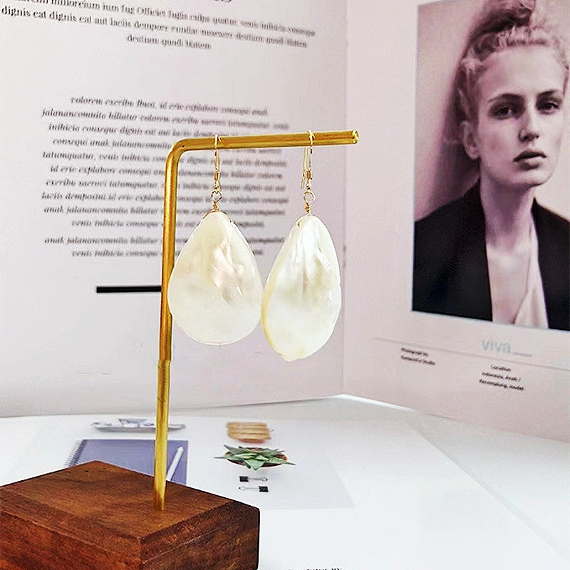 Pendientes de Nácar Natural | Pendientes colgantes de perlas ovaladas hechos a mano con pasador de plata S925