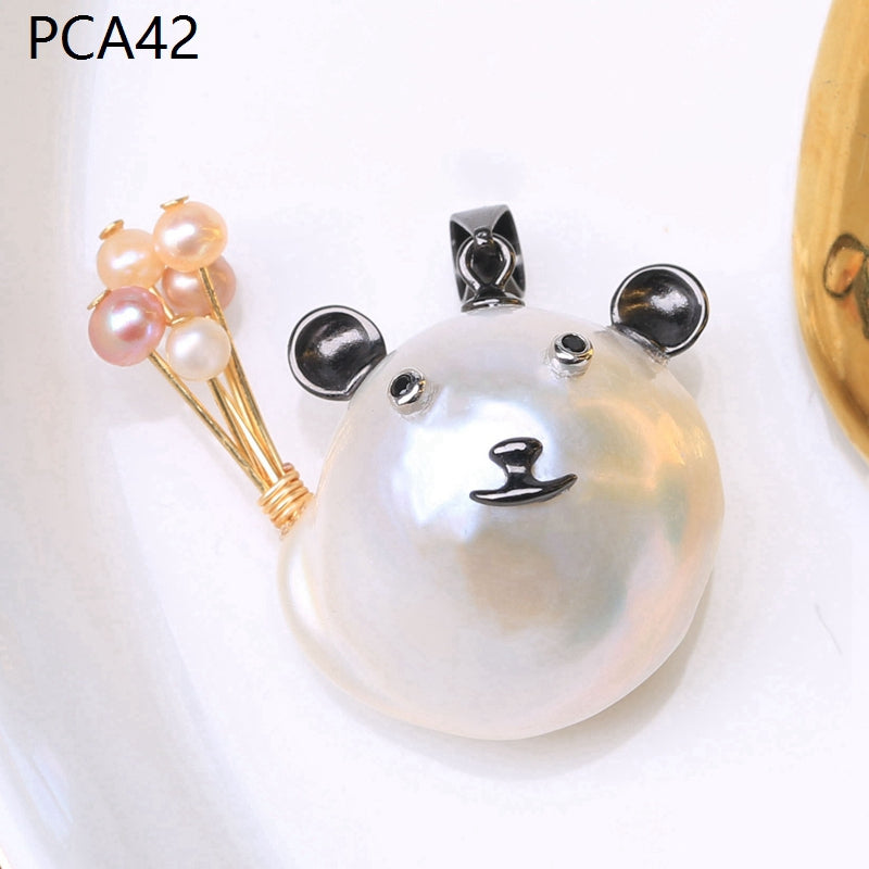 Collar con colgante de perlas barrocas grandes estilo animal en oro de 14 k sobre plata de ley (16-18 mm)