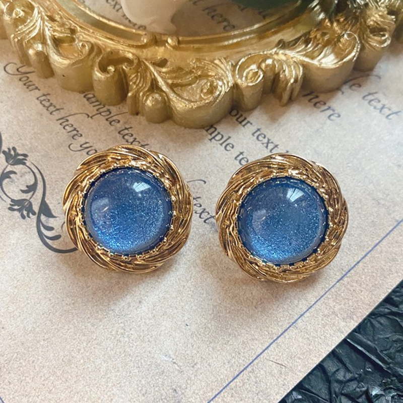 Vintage Style Stud Earrings | Blue Moonstone Stud Earrings Silver Pin