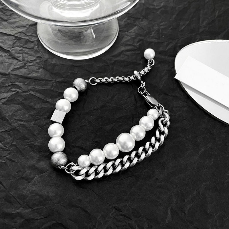 Mens Pearl Necklace and Bracelet | Mens Cuban Link Chain | Mens Pearl Bracelet | Mens Pearl Jewelry Set