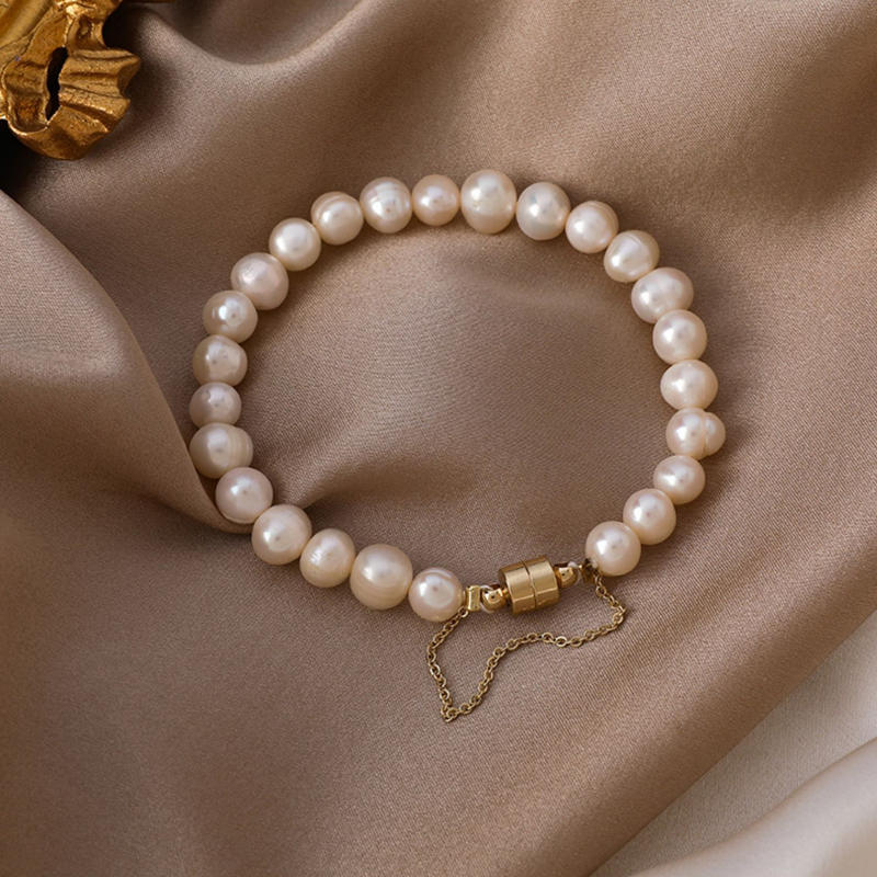 Magnetic Freshwater Pearl Bracelet | AAA Real White Pearl Bracelet (7-8.5 Inches)