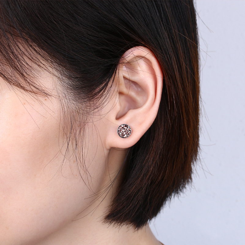 10mm Glitter Crystal Stud Earrings | Drusy Stud Earrings | Sterling Silver Stud Earrings for Men and Women (8mm)