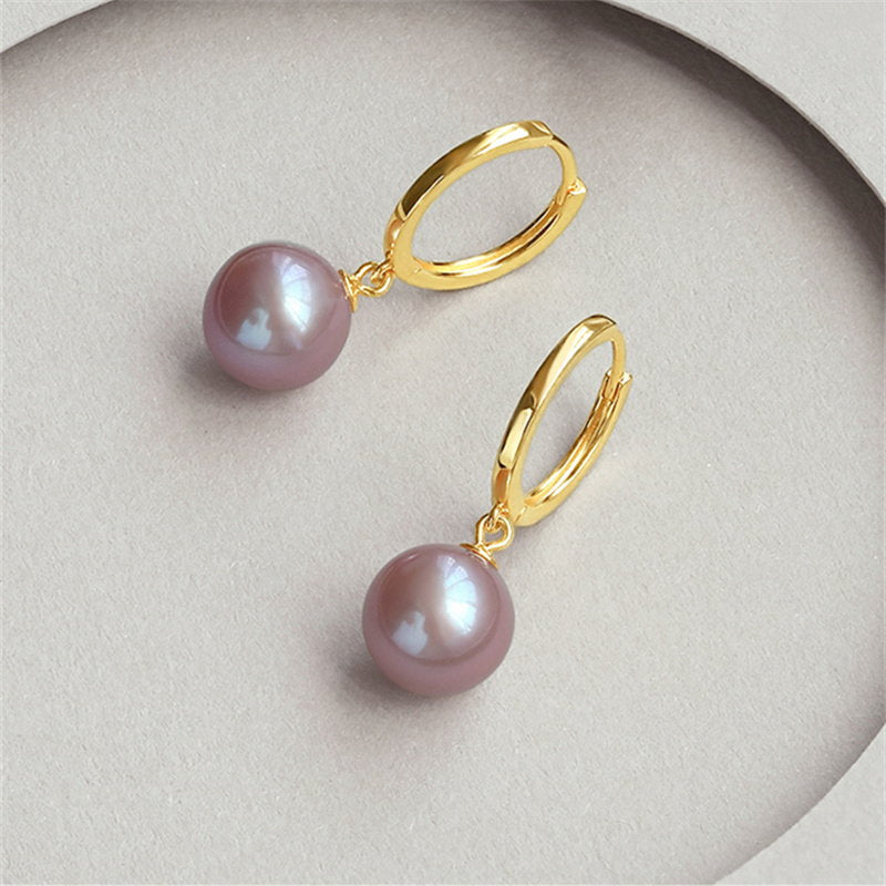Boucles d'oreilles créoles en perles véritables AAAA plaquées or 24 carats | Boucles d'oreilles pendantes en perles d'eau douce | Boucles d'oreilles créoles en perles avec fermoir antiallergique (9-10 mm)