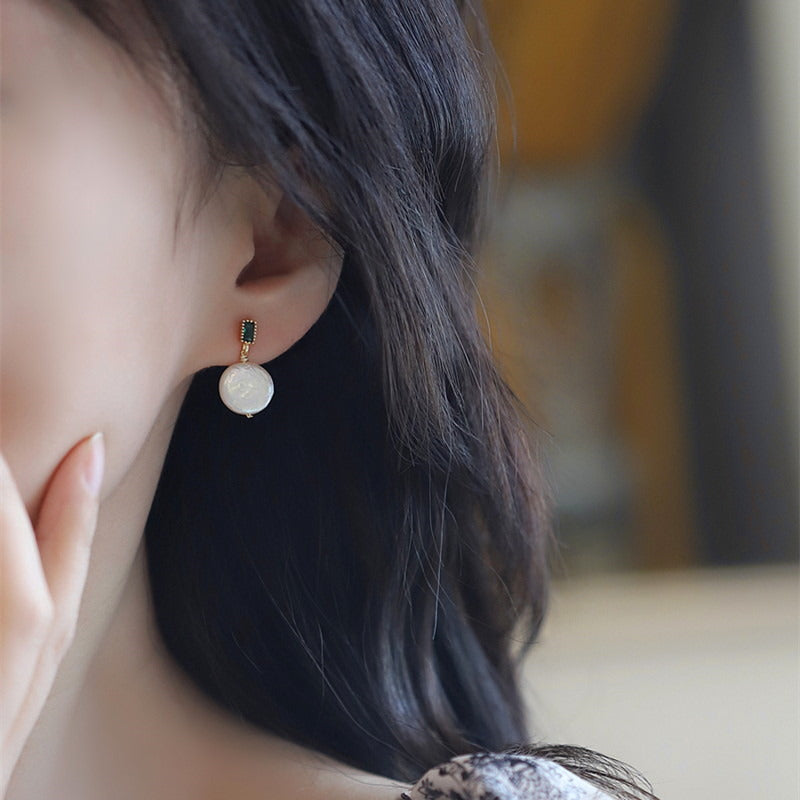 Flat Baroque Pearl Earrings | Real Baroque Pearl Drop Earrings with Sterling Silver Pins (10-11 mm)