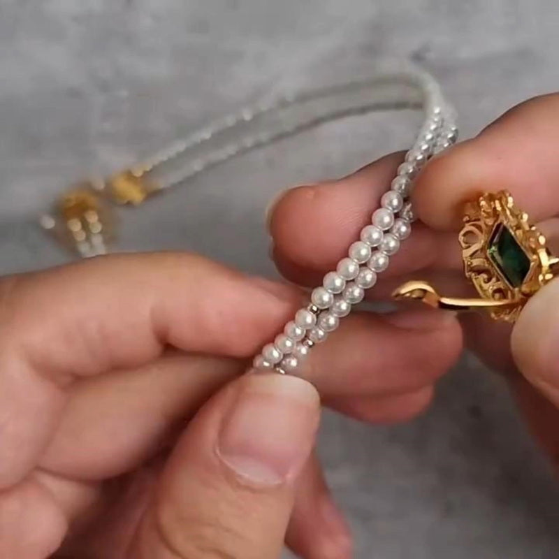 Multi Strand Pearl Necklace | Pearl Choker Necklace | Pearl Choker with Detachable Pendant