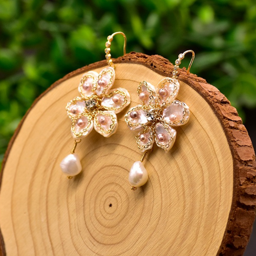 Flowers Baroque Pearl Drop Earrings in 14K Gold Over Sterling Silver（9-10mm）