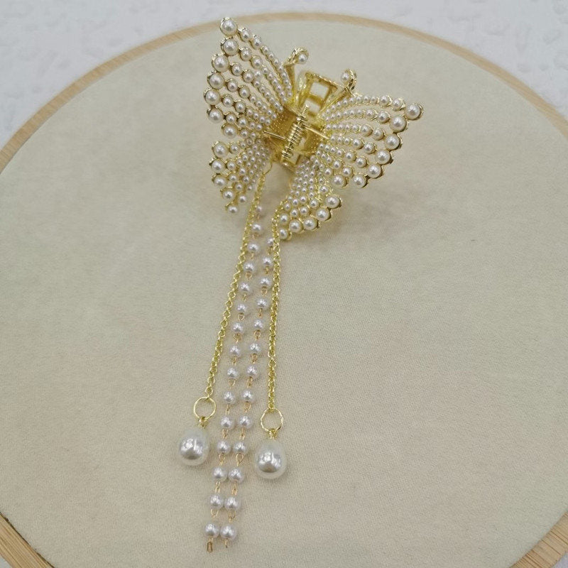 Butterfly Claw Clips | Gold Claw Clip | Hair Claw Clips with Pearl Dangling