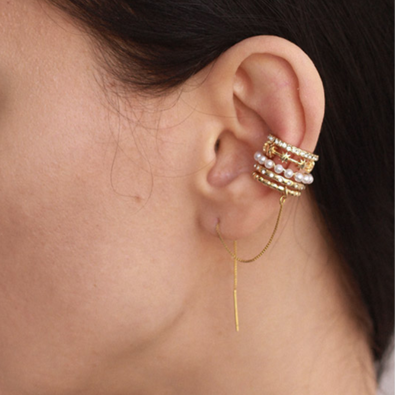 Clips para las orejas de perlas redondas retro, oro de 14 quilates sobre plata de ley (3 mm)