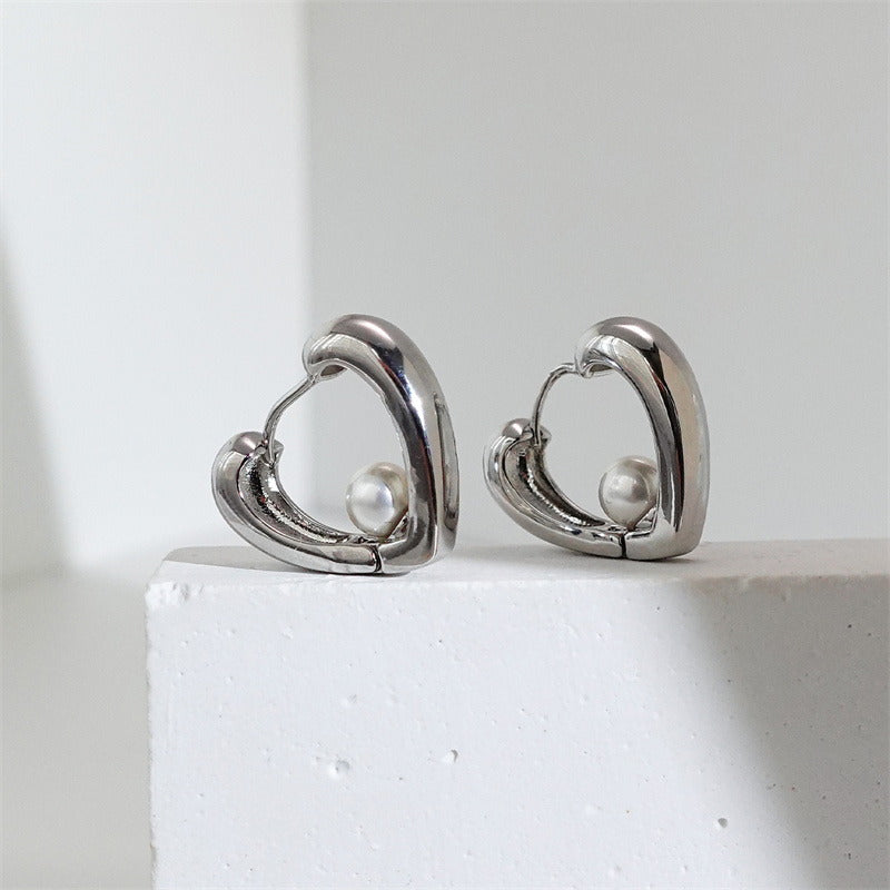 Boucles d'oreilles créoles en forme de cœur | Boucles d'oreilles pendantes en perles | Boucles d'oreilles créoles épaisses en or et argent