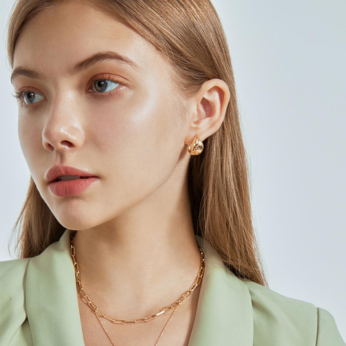 Chunky Hoop Earrings in 18K Gold Plated and Silver | Teardrop Gold Huggie Earrings and Sliver Huggie Earrings