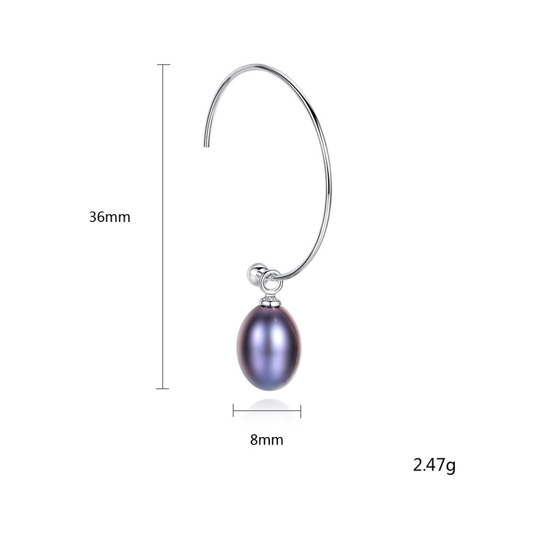 Big Silver Hoop with Pearl Drop Earrings AAA Freshwater Cultured Pearl Hoop Earrings in Sterling Silver(8mm)