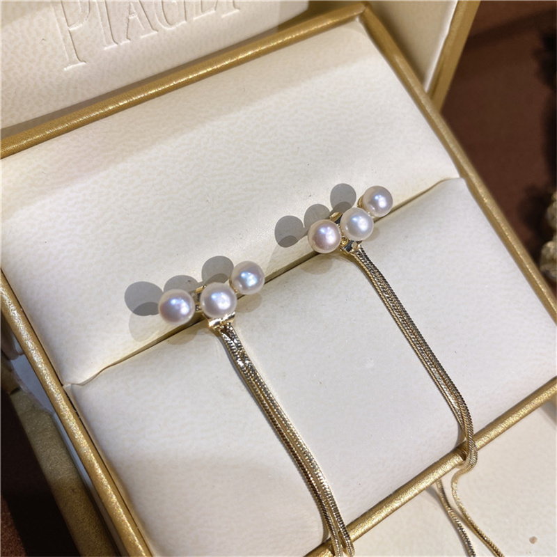 Gold Tassel Jacket Freshwater Pearl Earrings | Pearl Jacket Earrings | Real Pearl Earrings with Sterling Silver Pins