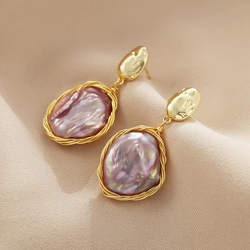 AAA Purple Baroque Pearl Drop Earrings | Large Baroque Pearl Earrings | Baroque Pearl Earrings with Sterling Silver Pins (15-18 mm)